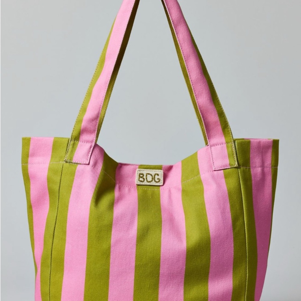 BDG Pink and Green Striped Canvas Tote Bag